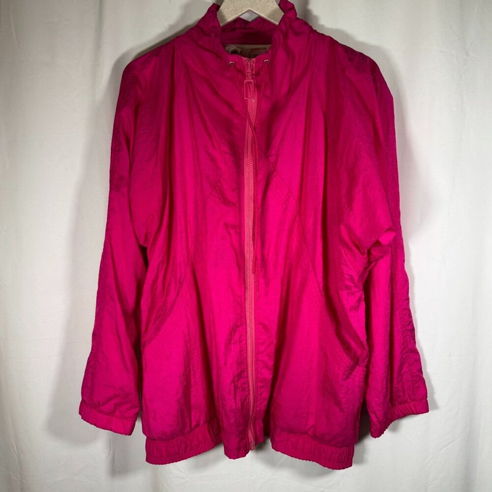 Women's Vintage Milano Sport Pink Lined Nylon Windbreaker Track Jacket Size Larg